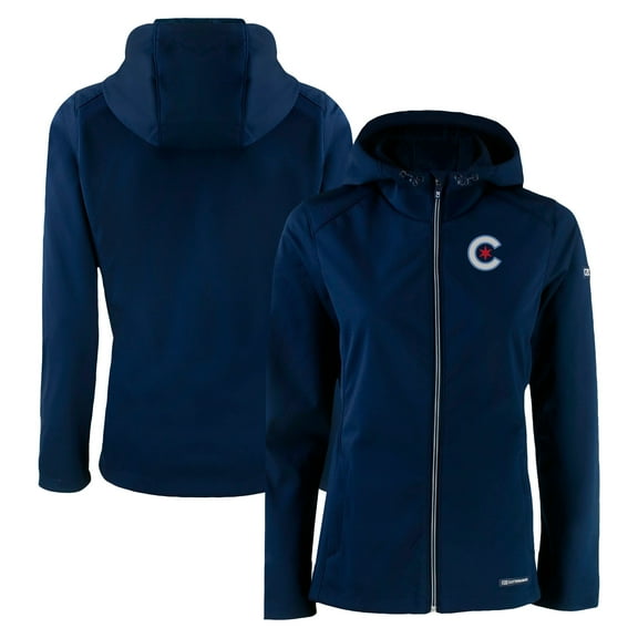 Women's Cutter & Buck Navy Chicago Cubs City Connect Evoke Eco Softshell Recycled Full-Zip Hoodie Jacket