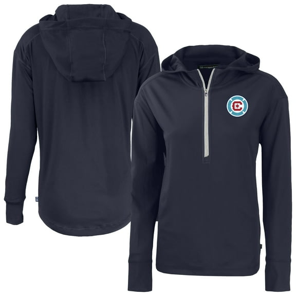 Women's-Cutter & Buck Navy Chicago Fire Daybreak Eco Recycled Half-Zip Hoodie