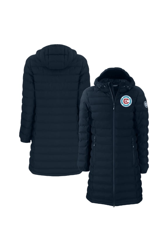 Women's-Cutter & Buck Navy Chicago Fire Mission Ridge Repreve Eco Insulated Long Full-Zip Puffer Jacket