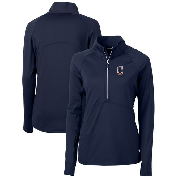 Women's Cutter & Buck Navy Cleveland Guardians Americana Logo Adapt Eco Knit Stretch Recycled Half-Zip Pullover Top