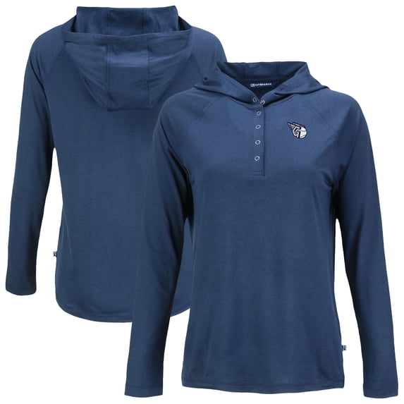 Women's Cutter & Buck Navy Cleveland Guardians Coastline Epic Comfort Eco Recycled Raglan Long Sleeve Hoodie T-Shirt