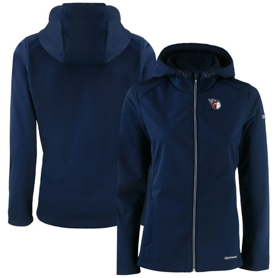 Women's Cutter & Buck Navy Cleveland Guardians Evoke Eco Softshell Recycled Full-Zip Jacket
