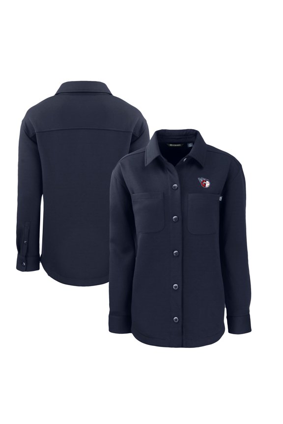 Women's Cutter & Buck Navy Cleveland Guardians Roam Eco Knit Tri-Blend Full-Snap Shacket