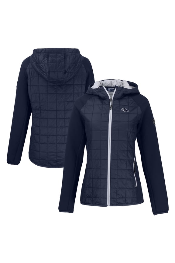 Women's Cutter & Buck Navy Denver Broncos Rainier PrimaLoft Eco Hybrid Full-Zip Hoodie Jacket