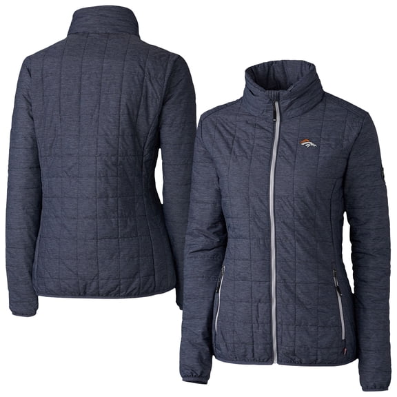 Women's Cutter & Buck Navy Denver Broncos Rainier PrimaLoft Eco Insulated Full-Zip Puffer Jacket