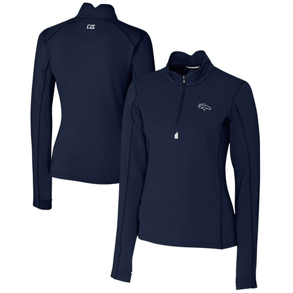 Women's Cutter & Buck Navy Denver Broncos Traverse Stretch DryTec Quarter-Zip Top