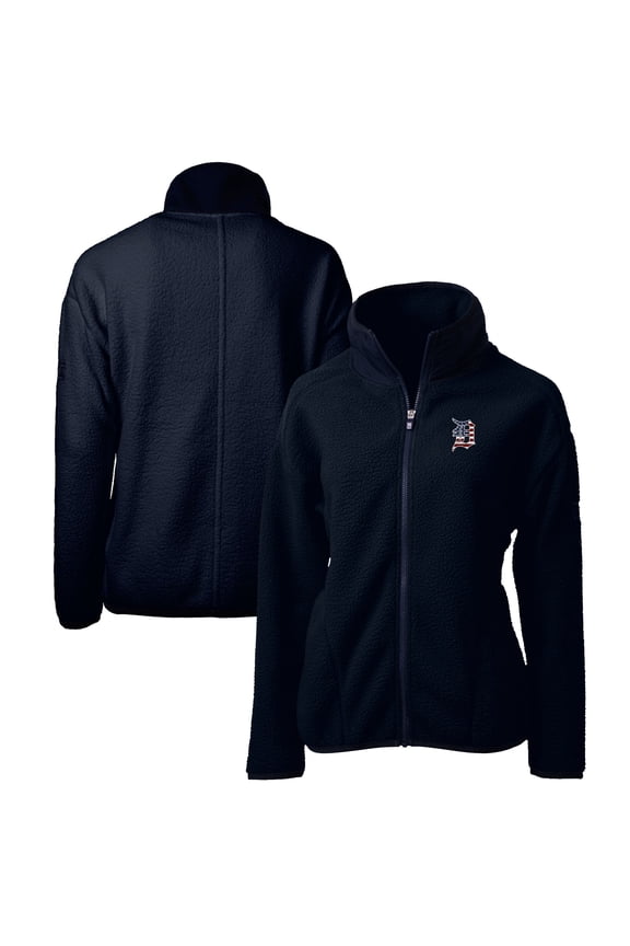 Women's Cutter & Buck Navy Detroit Tigers Americana Logo Cascade Eco Sherpa Full-Zip Fleece Jacket