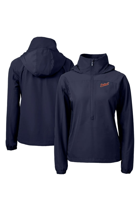 Women's Cutter & Buck Navy Detroit Tigers  Charter Eco Recycled Half-Zip Anorak Jacket