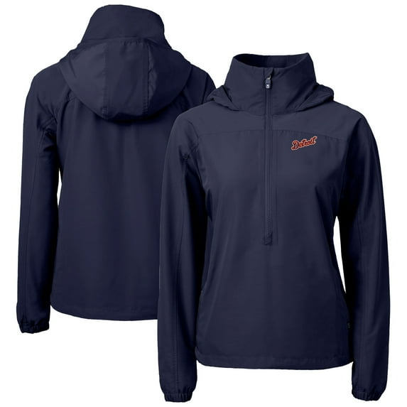 Women's Cutter & Buck Navy Detroit Tigers Charter Eco Recycled Half-Zip Anorak Jacket
