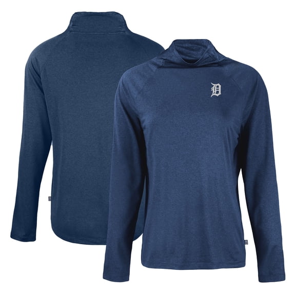 Women's Cutter & Buck Navy Detroit Tigers Coastline Epic Comfort Eco Recycled Funnel Neck Raglan Pullover Top