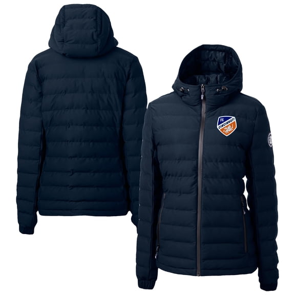 Women's-Cutter & Buck Navy FC Cincinnati Mission Ridge Repreve Eco Insulated Hooded Puffer Jacket