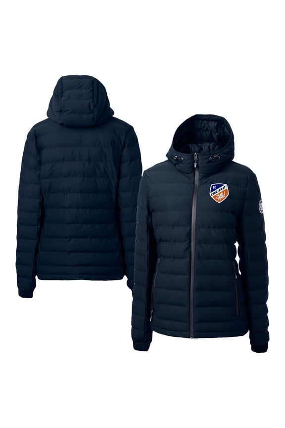 Women's-Cutter & Buck  Navy FC Cincinnati Mission Ridge Repreve Eco Insulated Hooded Puffer Jacket