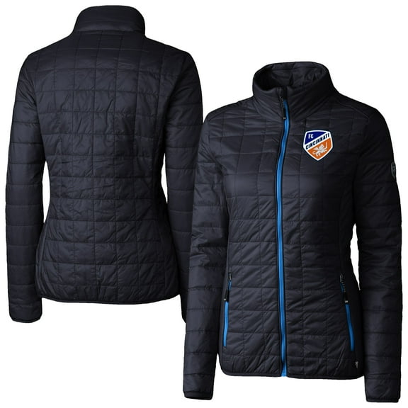 Women's-Cutter & Buck Navy FC Cincinnati Rainier PrimaLoft Eco Insulated Full-Zip Printed Puffer Jacket