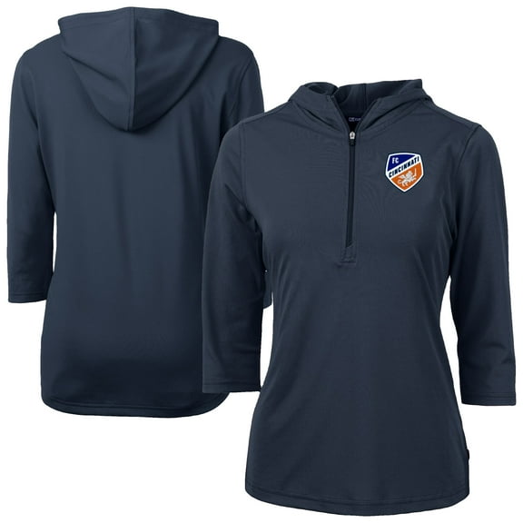 Women's-Cutter & Buck Navy FC Cincinnati Virtue Eco Pique Recycled Half-Zip Pullover Hoodie