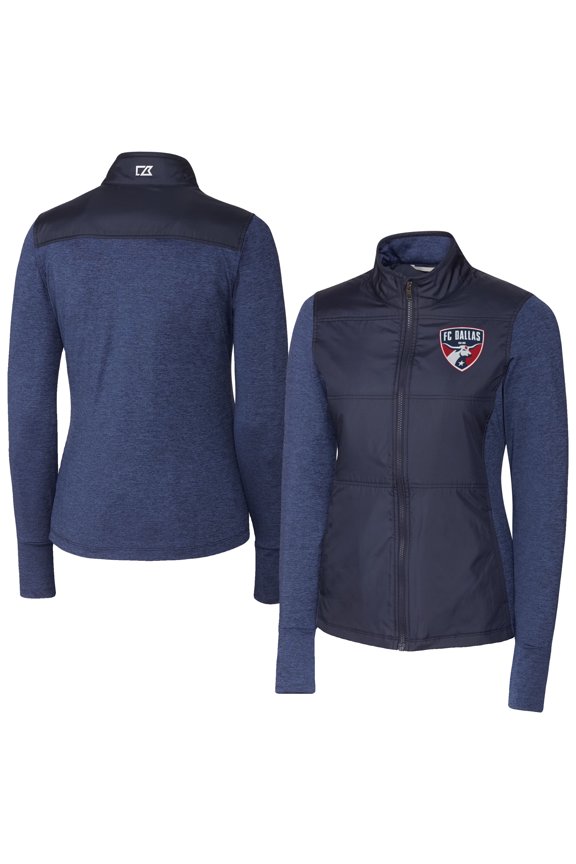 Women's-Cutter & Buck  Navy FC Dallas Stealth Hybrid Quilted Full-Zip Windbreaker Jacket