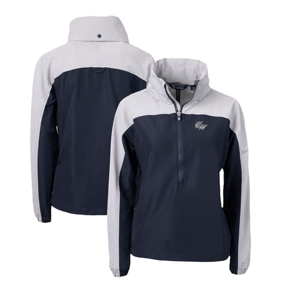 Women's Cutter & Buck Navy George Washington University Charter Eco Recycled Half-Zip Anorak Jacket