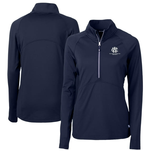 Women's Cutter & Buck Navy George Washington University Vault DryTec Adapt Eco Knit Stretch Recycled Raglan Half-Zip Top
