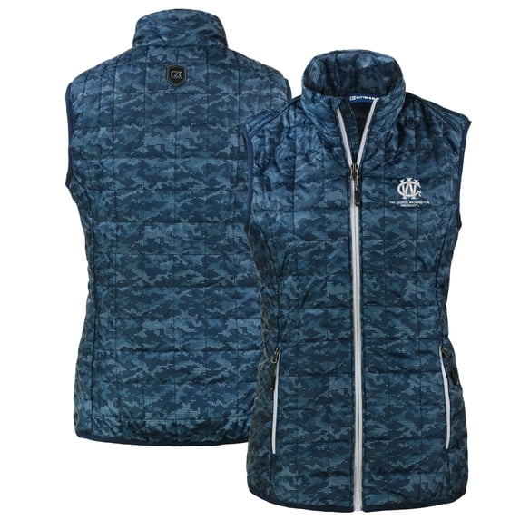 Women's Cutter & Buck Navy George Washington University Vault Rainier PrimaLoft Womens Eco Insulated Full-Zip Printed