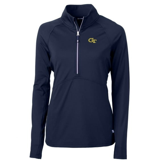 Women's Cutter & Buck Navy Georgia Tech Yellow Jackets Adapt Eco Knit Half-Zip Pullover Jacket