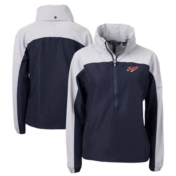 Women's Cutter & Buck Navy/Gray Dayton Flyers Vault Charter Eco Recycled Half-Zip Anorak Jacket