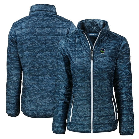 Women's Cutter & Buck Navy Hillsboro Hops Rainier PrimaLoft Eco Insulated Camo Full-Zip Puffer Jacket