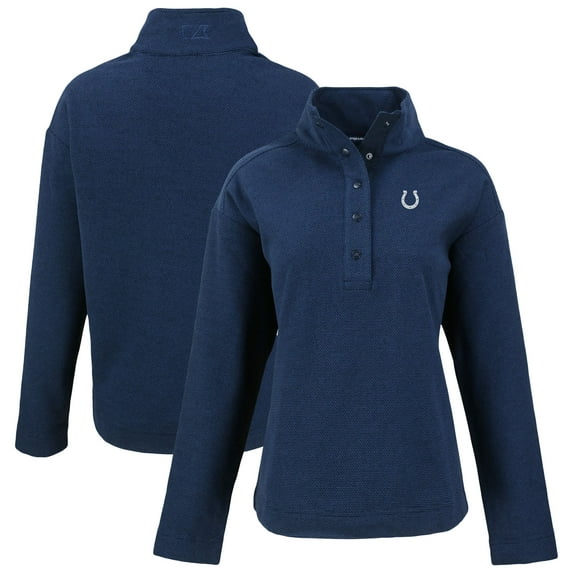 Women's Cutter & Buck Navy Indianapolis Colts Hunts Point Eco Half-Snap Sweatshirt