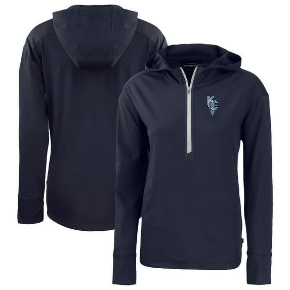 Women's Cutter & Buck Navy Kansas City Royals City Connect Daybreak Eco Recycled Half-Zip Hoodie