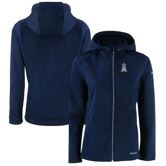 Women's Cutter & Buck Navy Los Angeles Angels Evoke Eco Softshell Recycled Full-Zip Jacket