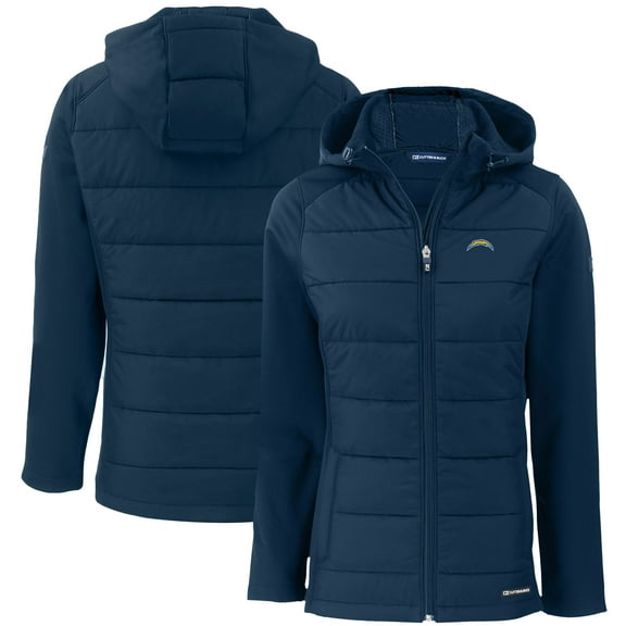 Women's Cutter & Buck Navy Los Angeles Chargers Evoke PrimaLoft Hybrid Eco Softshell Recycled Full-Zip Hooded Jacket
