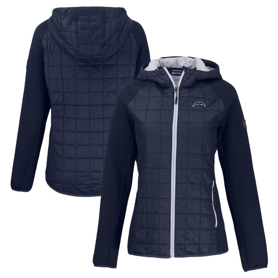 Women's Cutter & Buck Navy Los Angeles Chargers Rainier PrimaLoft Eco Hybrid Full-Zip Hoodie Jacket
