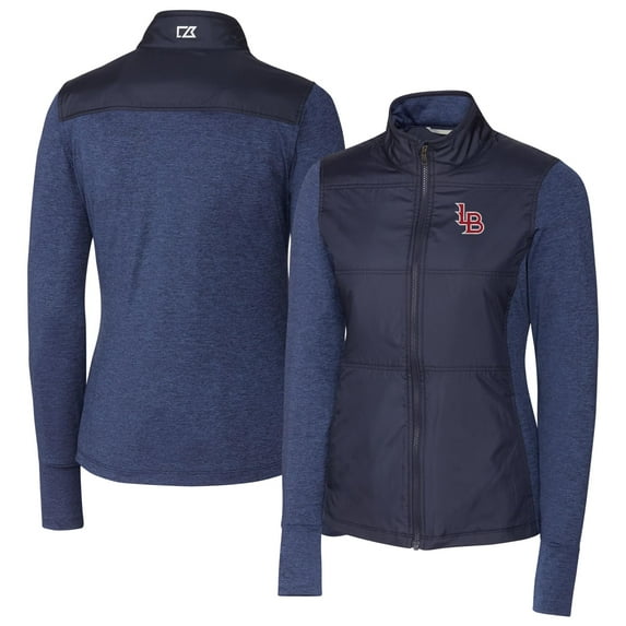 Women's Cutter & Buck Navy Louisville Bats Stealth DryTec Hybrid Quilted Full-Zip Windbreaker Jacket