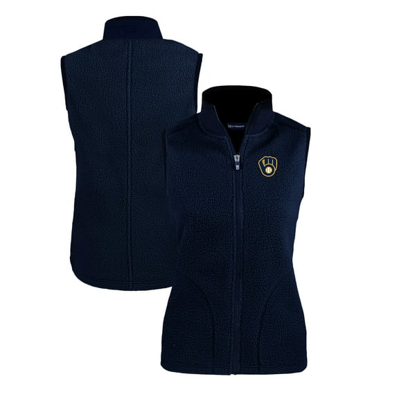Women's Cutter & Buck  Navy Milwaukee Brewers Cascade Eco Sherpa Fleece Full-Zip Vest
