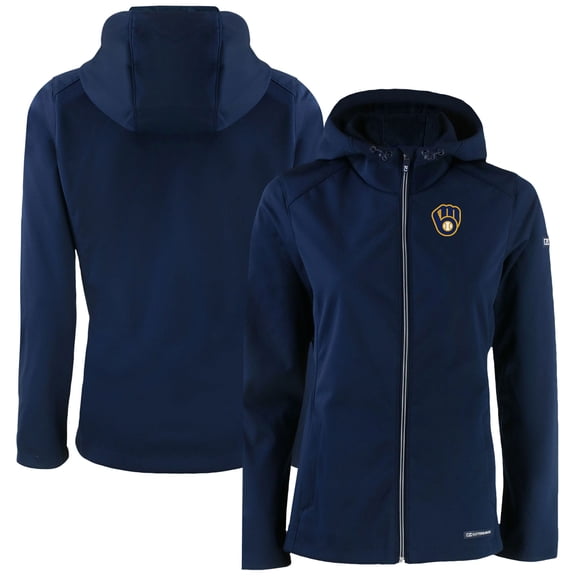 Women's Cutter & Buck Navy Milwaukee Brewers Evoke Eco Softshell Recycled Full-Zip Jacket