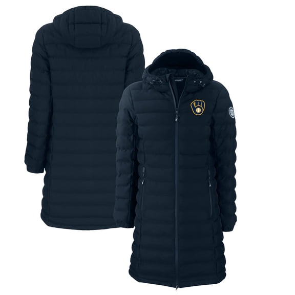 Women's Cutter & Buck Navy Milwaukee Brewers Mission Ridge Repreve Eco Insulated Full-Zip Long Puffer Jacket