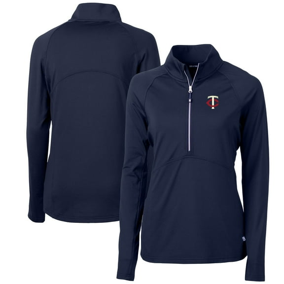 Women's Cutter & Buck Navy Minnesota Twins Adapt Eco Knit Stretch Half-Zip Logo Pullover Top