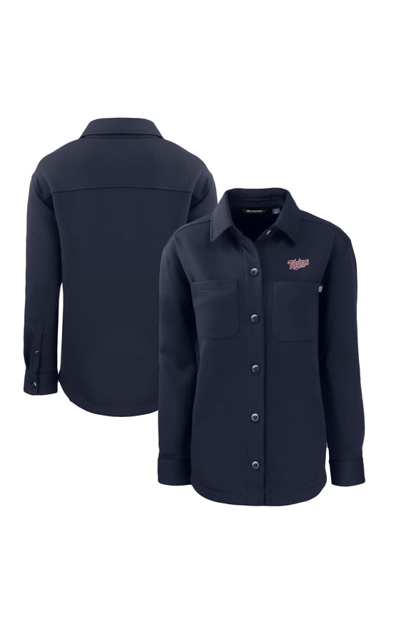 Women's Cutter & Buck Navy Minnesota Twins Cooperstown Collection Roam Eco Knit Full-Snap Shacket