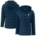 thumbnail image 1 of Women's Cutter & Buck  Navy Minnesota Twins Evoke Hybrid Eco Softshell Recycled Full-Zip Hooded Jacket, 1 of 3