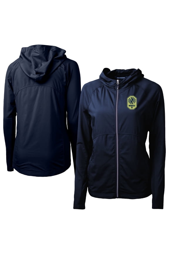 Women's-Cutter & Buck  Navy Nashville SC Adapt Eco Knit Hybrid Recycled Raglan Full-Zip Jacket