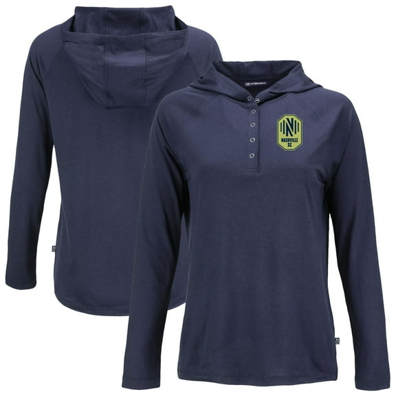 Women's-Cutter & Buck Navy Nashville SC Coastline Epic Comfort Eco Recycled Quarter-Snap Raglan Hoodie Top