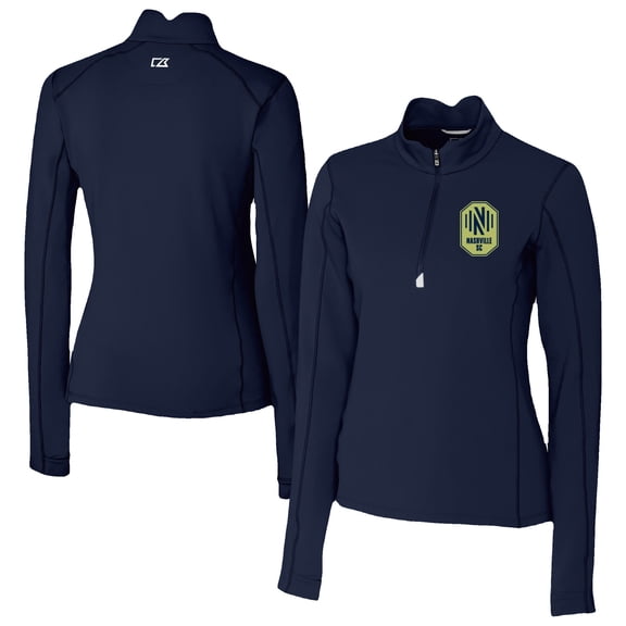 Women's Cutter & Buck Navy Nashville SC Traverse Stretch Eco Quarter-Zip Top