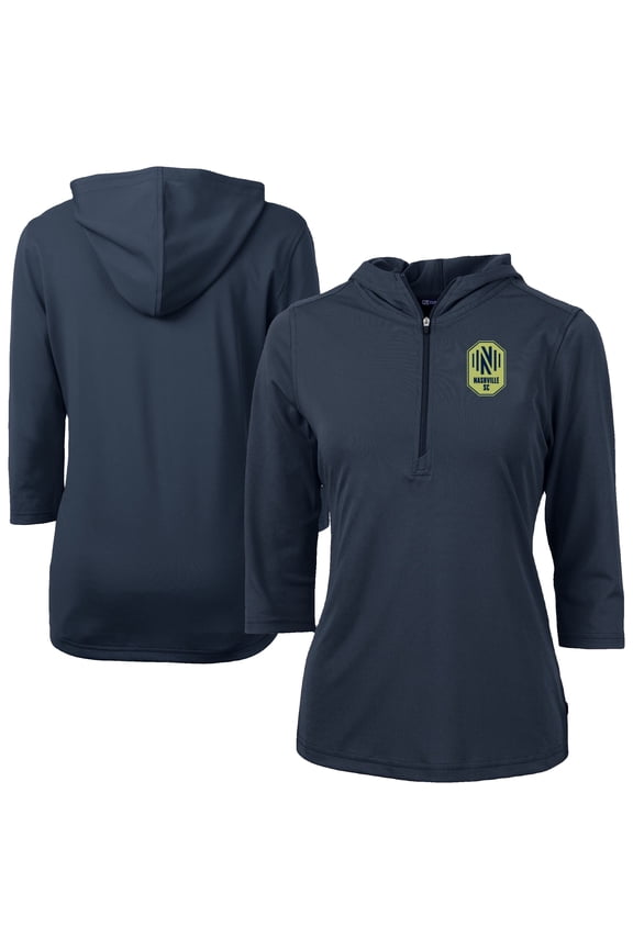 Women's-Cutter & Buck  Navy Nashville SC Virtue Eco Pique Recycled Half-Zip Pullover Hoodie