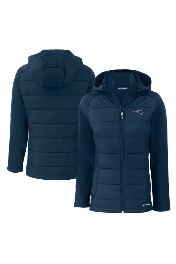 Women's Cutter & Buck Navy New England Patriots Evoke Hybrid Eco Softshell Recycled Full-Zip Hoodie Jacket