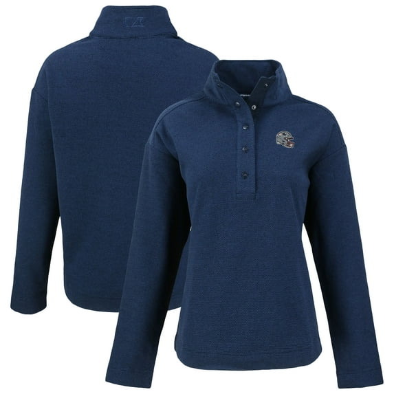 Women's Cutter & Buck Navy New England Patriots Hunts Point Eco Half-Snap Sweatshirt