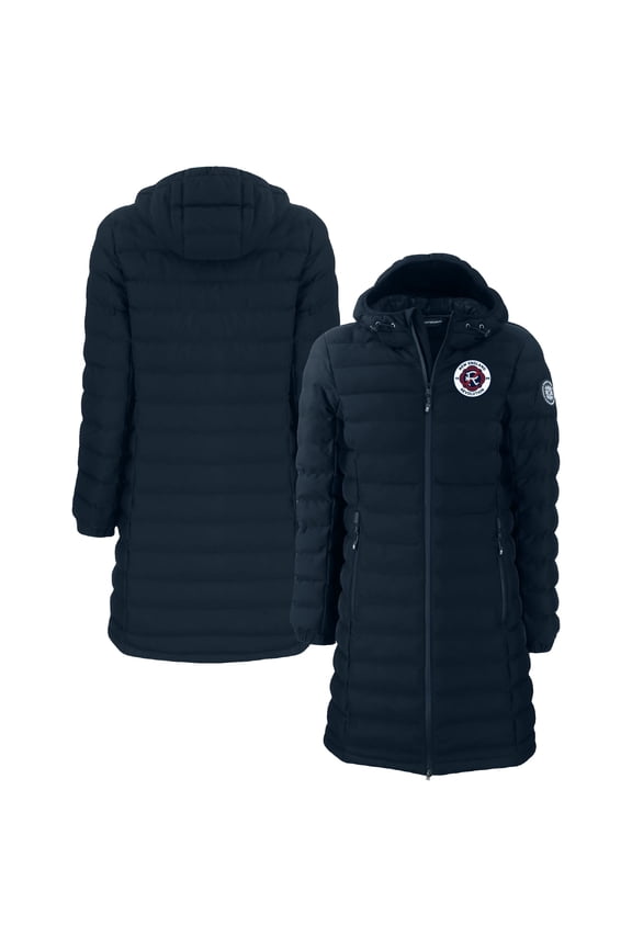 Women's-Cutter & Buck Navy New England Revolution Mission Ridge Repreve Eco Insulated Long Full-Zip Puffer Jacket