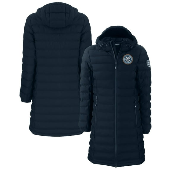 Women's-Cutter & Buck Navy New York City FC Mission Ridge Repreve Eco Insulated Long Full-Zip Puffer Jacket