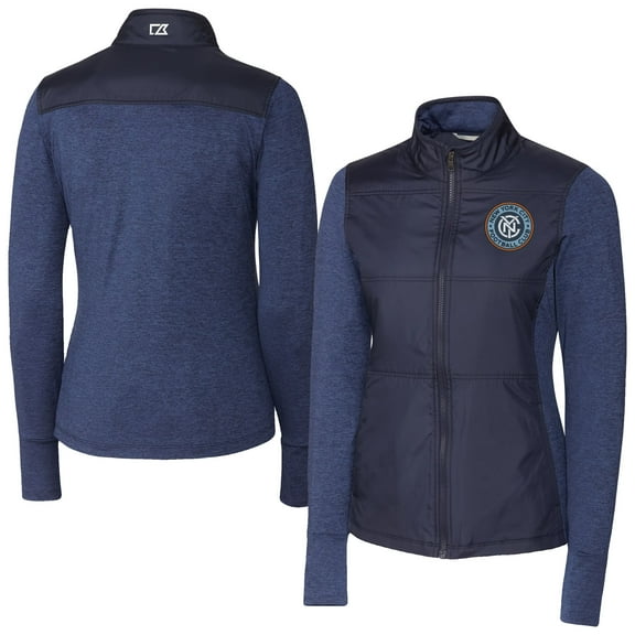 Women's-Cutter & Buck  Navy New York City FC Stealth Hybrid Quilted Full-Zip Windbreaker Jacket
