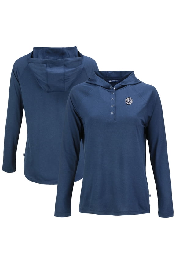 Women's Cutter & Buck Navy New York Yankees Coastline Epic Comfort Eco Recycled Raglan Long Sleeve Hoodie T-Shirt