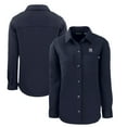 thumbnail image 1 of Women's Cutter & Buck Navy New York Yankees Roam Eco Knit Tri-Blend Full-Snap Shacket, 1 of 3