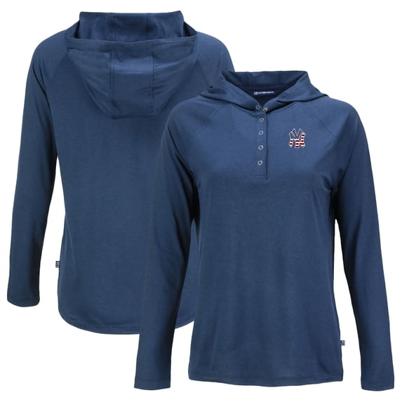 Women's Cutter & Buck Navy New York Yankees Stars And Stripes Coastline Epic Comfort Eco Recycled Hoodie Raglan Long
