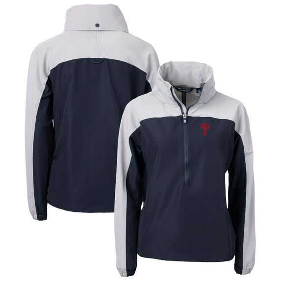 Women's Cutter & Buck Navy Philadelphia Phillies Charter Eco Recycled Half-Zip Anorak Jacket